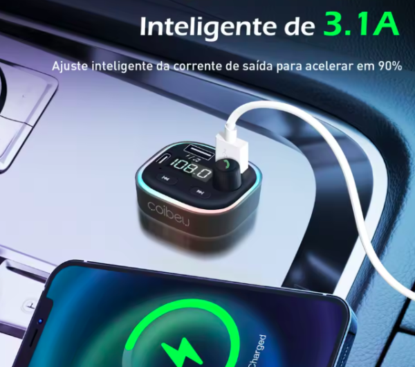 Transmissor FM Bluetooth para Carro com Carregador USB Turbo