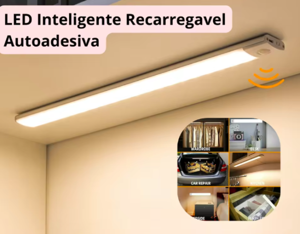Luz LED Inteligente com Sensor de Movimento 40cm – Recarregável e Magnética
